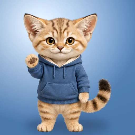 Suna, sand cat, wearing a hoodie.