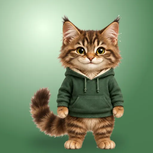 Tora, maine coon, wearing a hoodie.