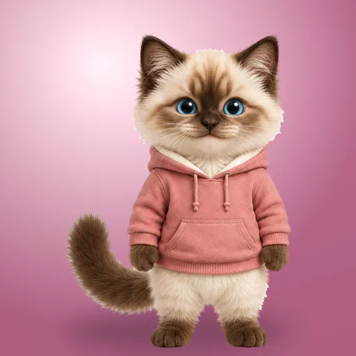 Yuki, ragdoll, wearing a hoodie.